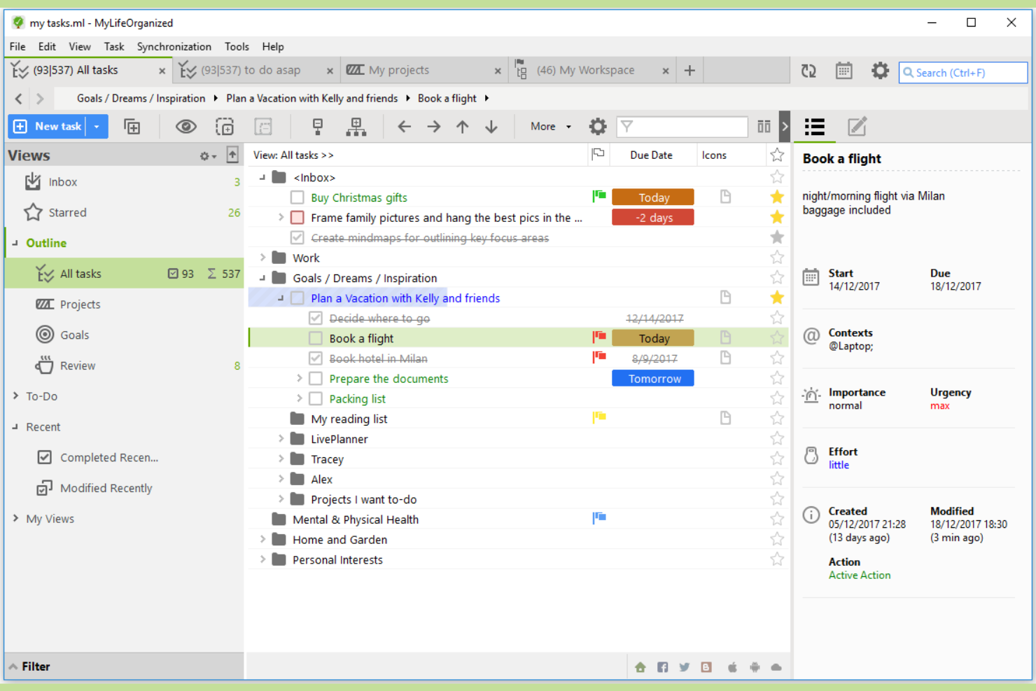 MyLifeOrganized screenshot - 14 Meilleurs Logiciels de Gestion de Tâches Hors Ligne pour 2026