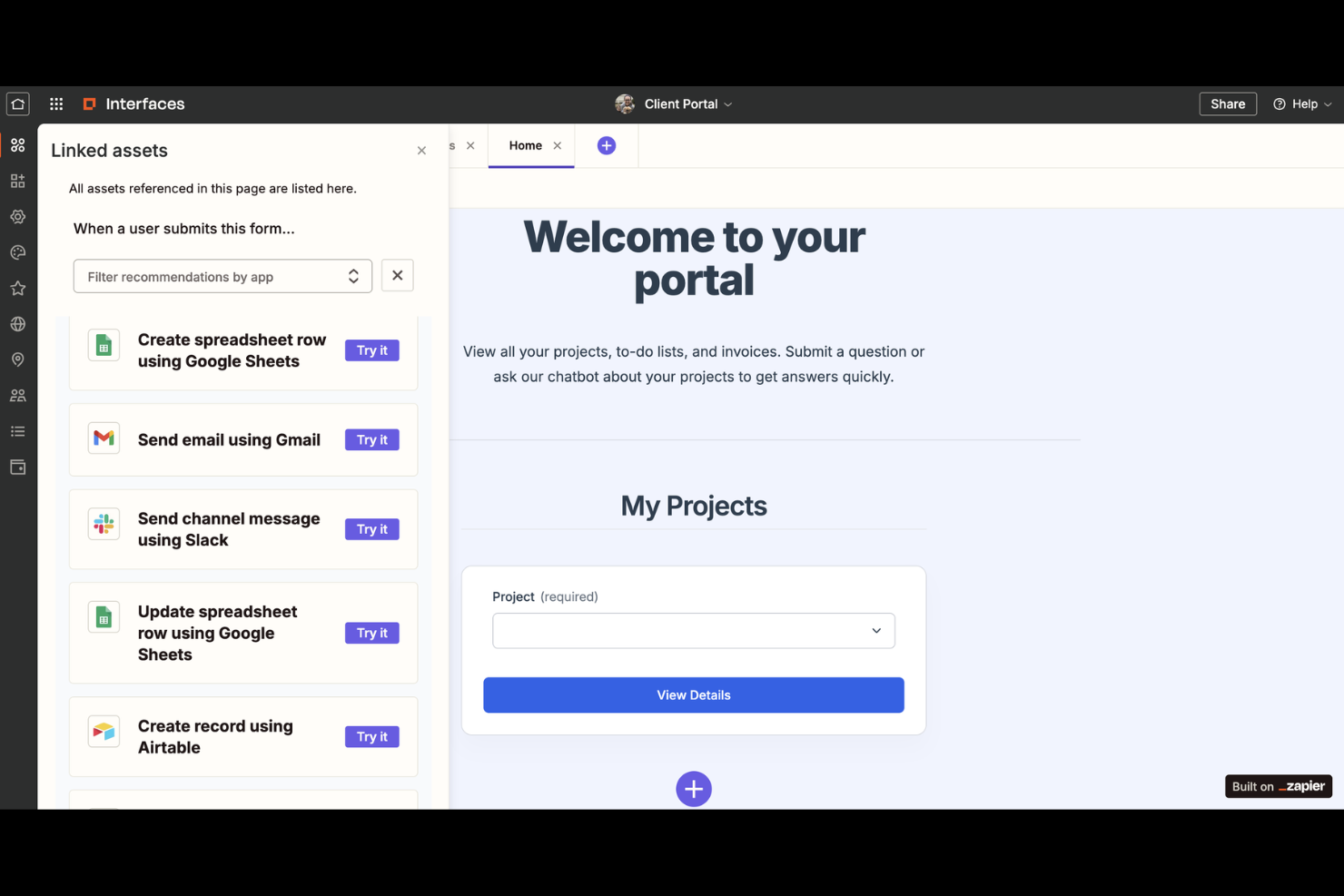 Zapier screenshot - 13 Meilleurs Logiciels de Portail Client pour Petites Entreprises Testés en 2026