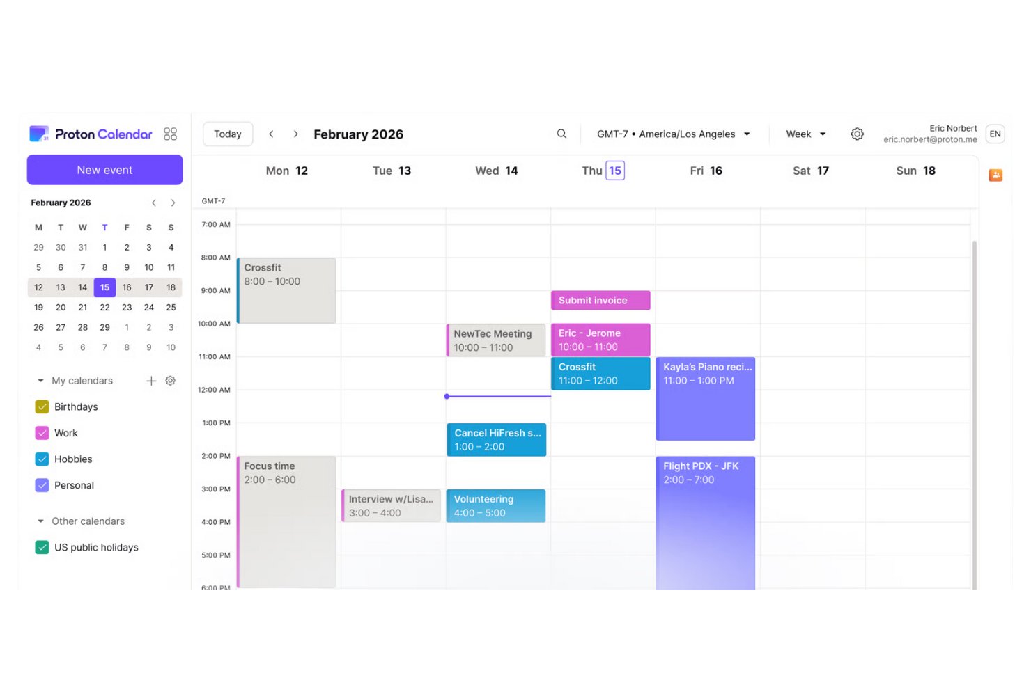 Proton Calendar screenshot - 14 mejores alternativas a Doodle revisadas en 2026