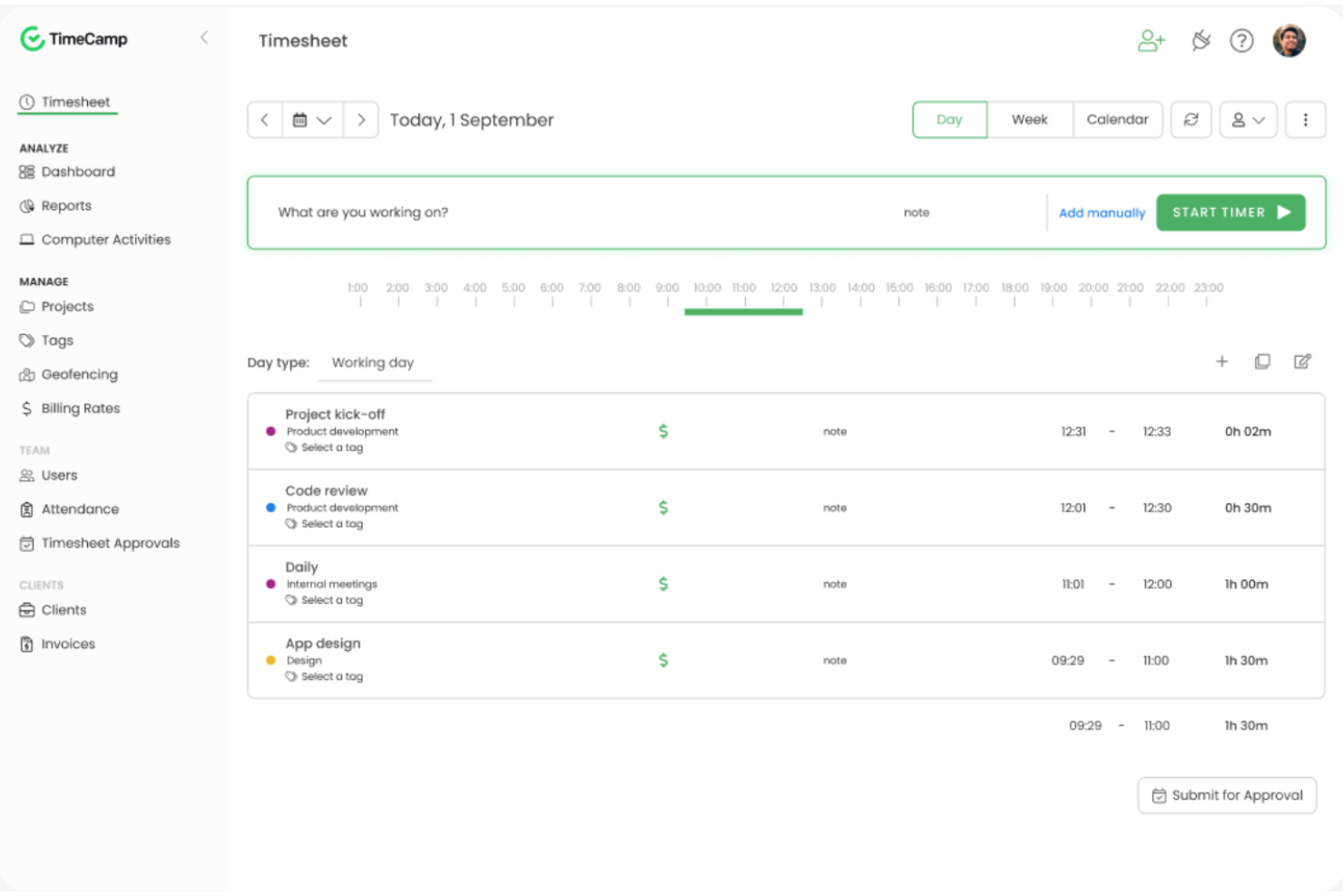 TimeCamp screenshot - 21 meilleurs logiciels de suivi du temps pour les petites entreprises analysés en 2026