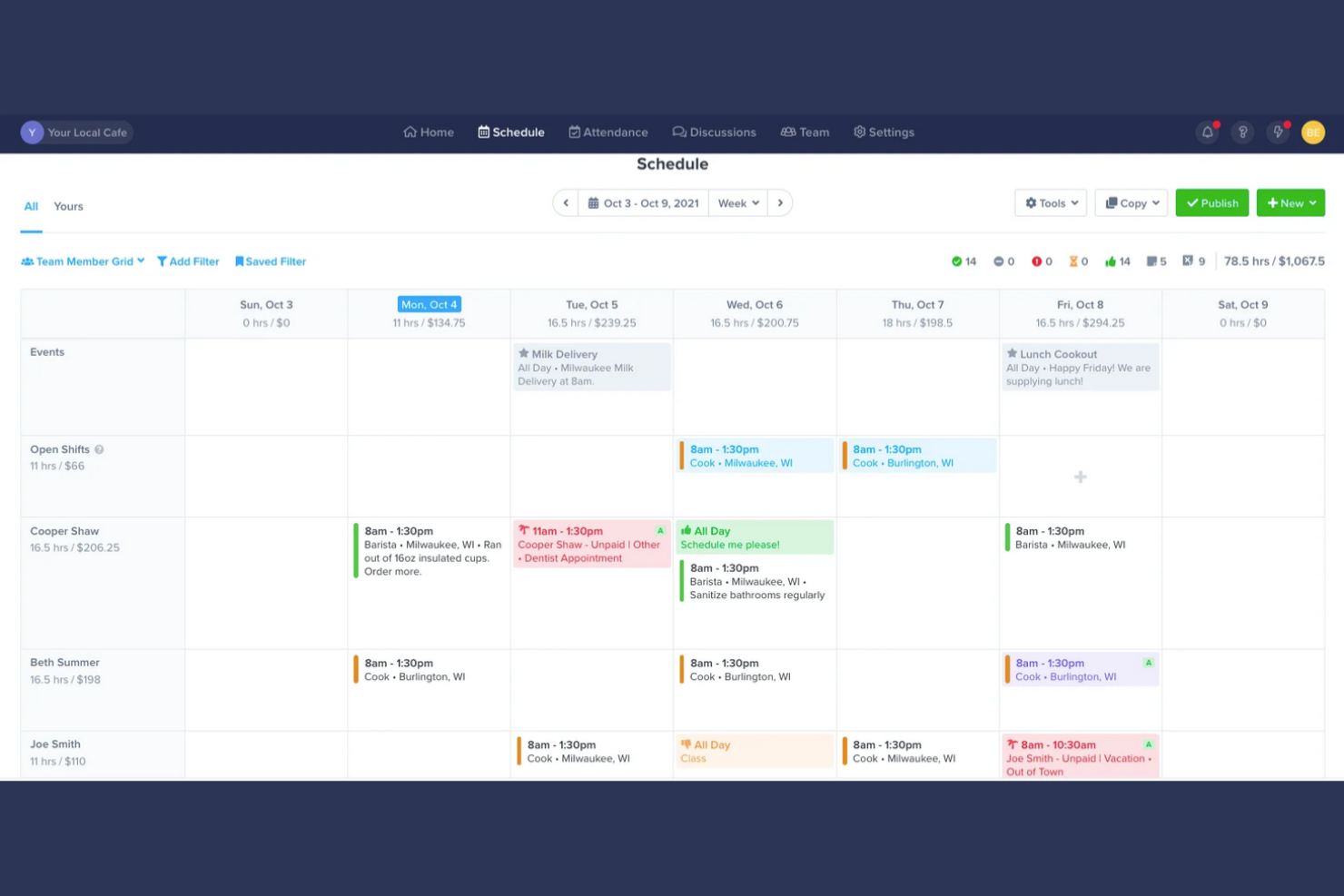 ZoomShift screenshot - 17 meilleurs logiciels de calendrier pour employés analysés en 2026