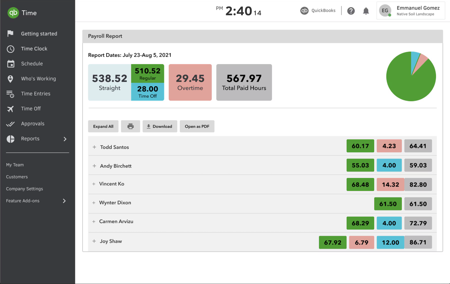 QuickBooks screenshot - 14 Mejores Software de Control de Tiempo en Construcción en 2026