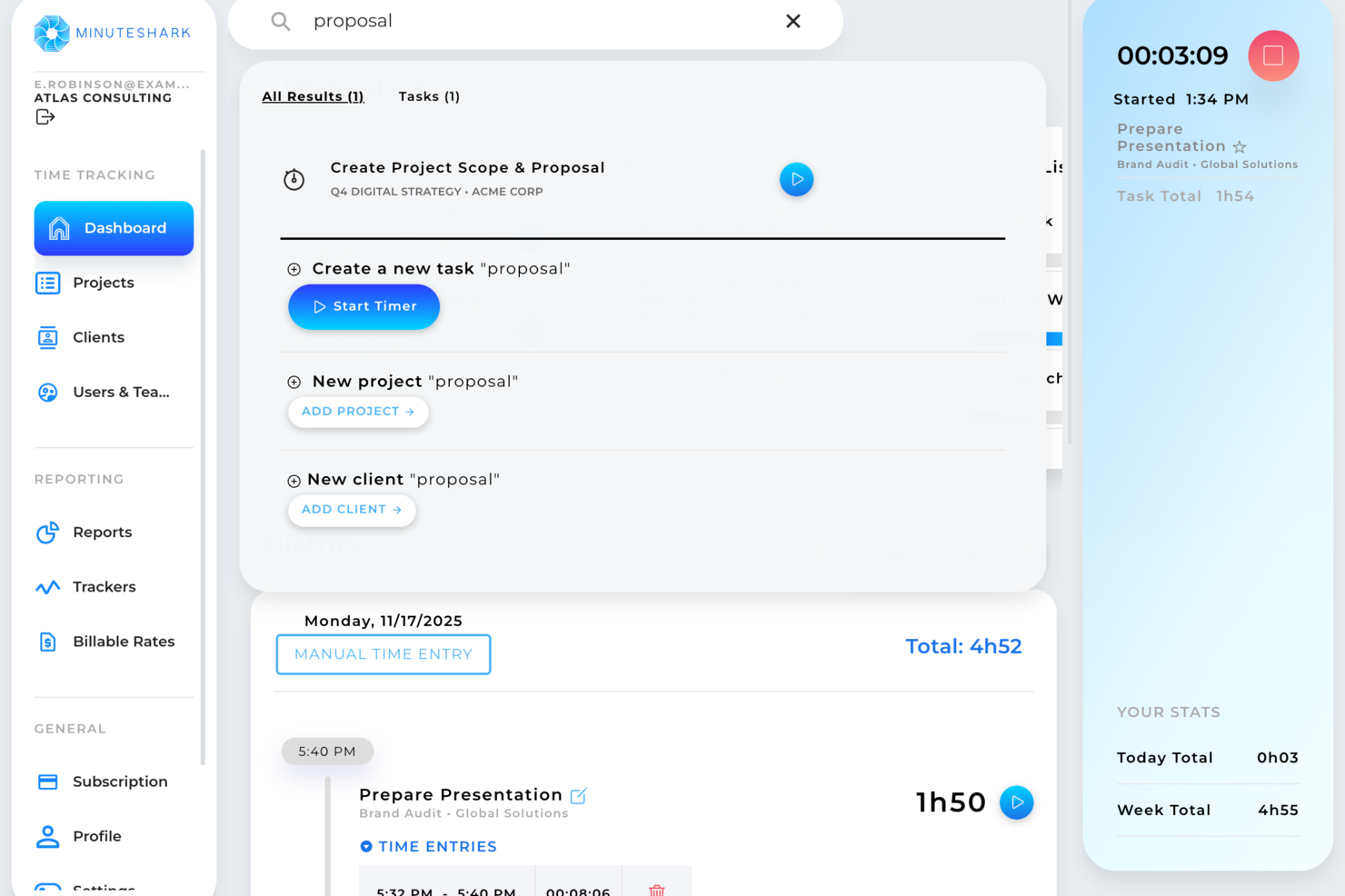 MinuteShark screenshot - 26 mejores aplicaciones de seguimiento de tiempo de 2026: revisadas y comparadas