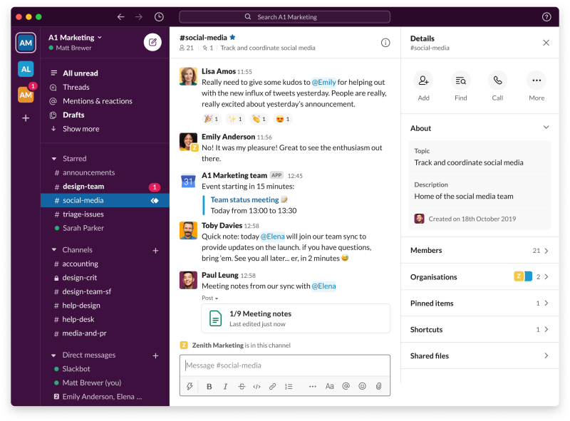 Slack screenshot - 10 Mejores Software de Gestores de Tareas con IA Revisados en 2026