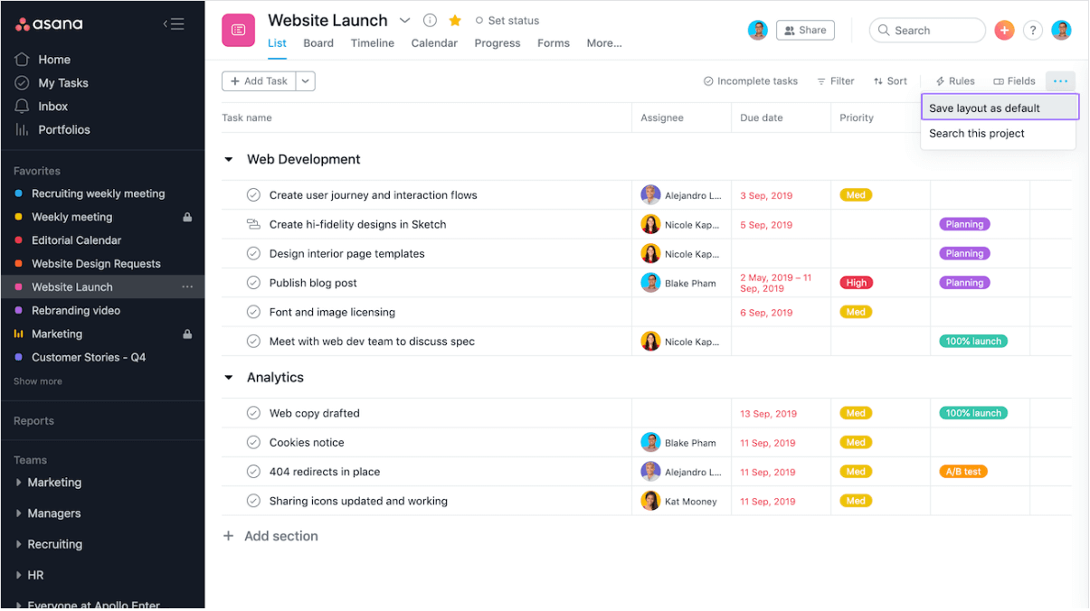Asana screenshot - 21 Mejores Alternativas a Coda Revisadas en 2026