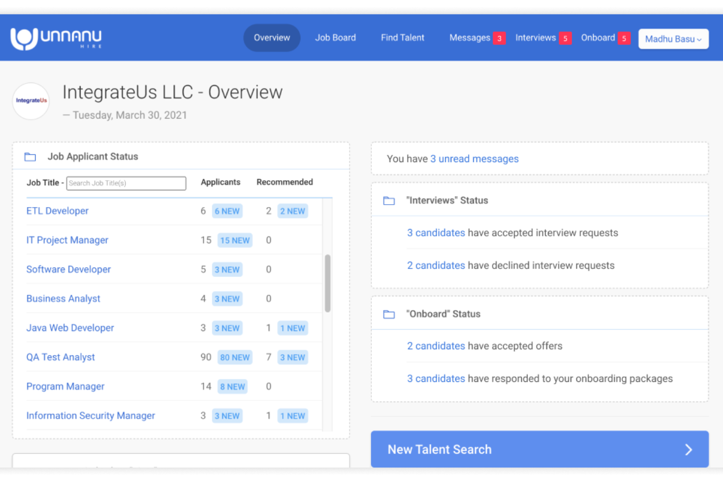 Unnanu Hire screenshot - 10 Mejores Programas para Agencias de Personal Evaluados en 2026