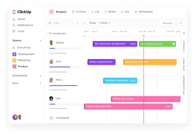 ClickUp screenshot - 10 meilleurs outils de collaboration pour le développement logiciel en 2026