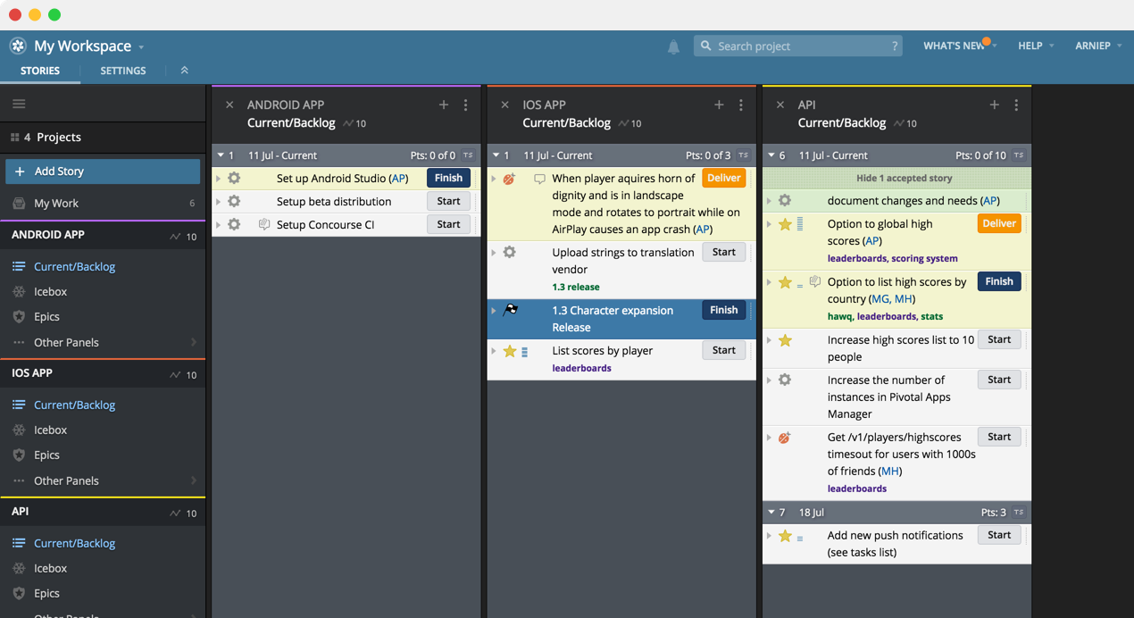 Pivotal Tracker screenshot - 21 Meilleurs Outils de Suivi Agile Passés en Revue en 2026