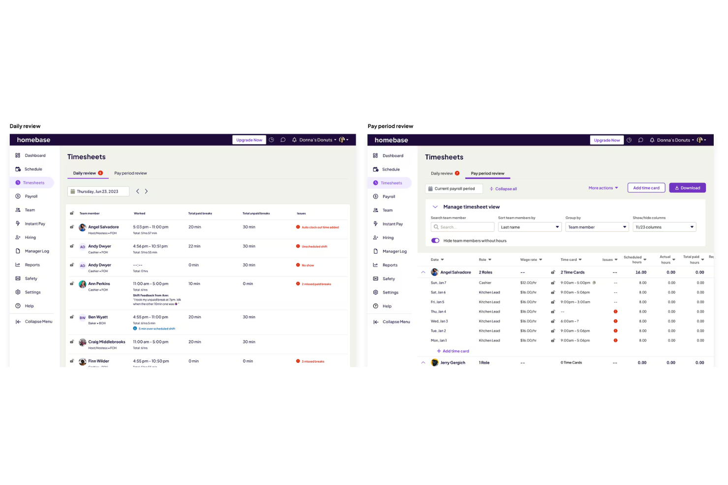 Homebase screenshot - 30 Mejores Programas de Seguimiento de Tiempo para Equipos Remotos en 2026