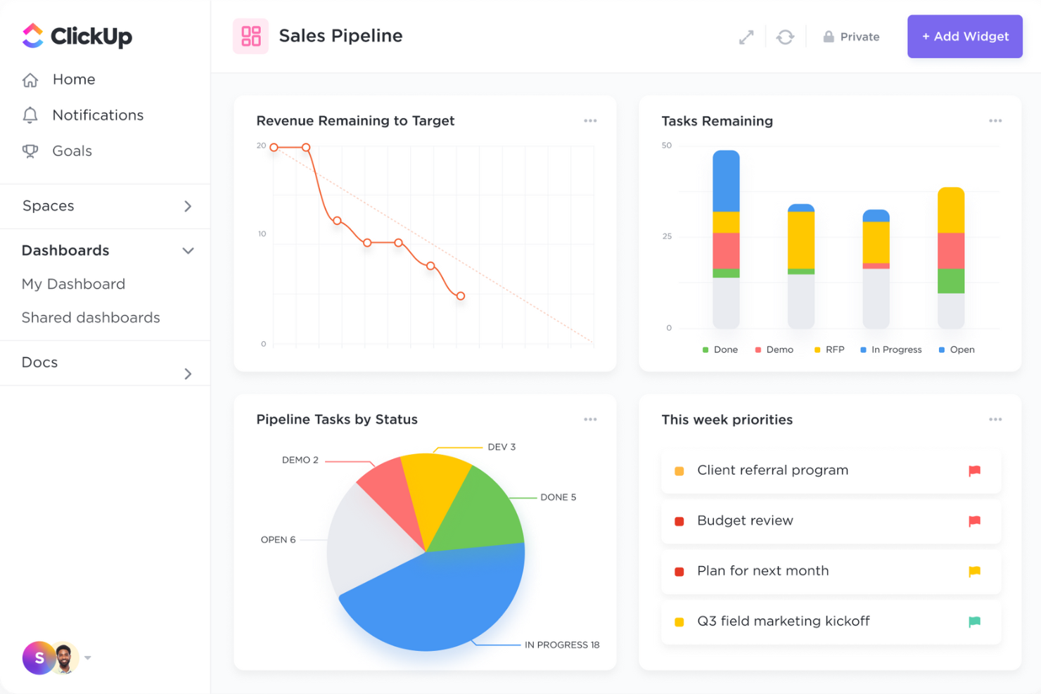 ClickUp screenshot - 10 meilleurs logiciels de gestion de projet avec CRM pour 2026