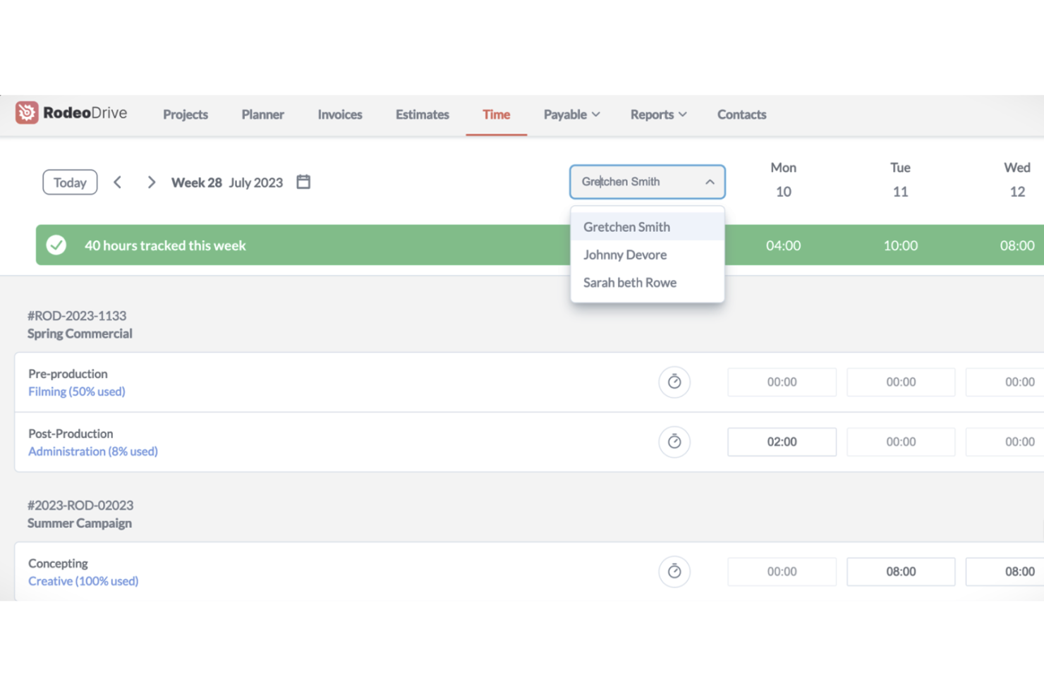 Rodeo Drive screenshot - 15 Meilleurs Logiciels de Gestion des Ressources avec Facturation 2026