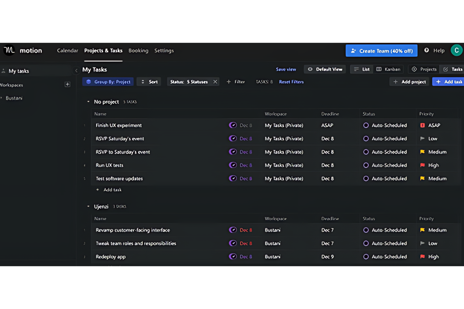 Motion screenshot - Die 10 besten Softwarelösungen für persönliches Aufgabenmanagement im Test 2026