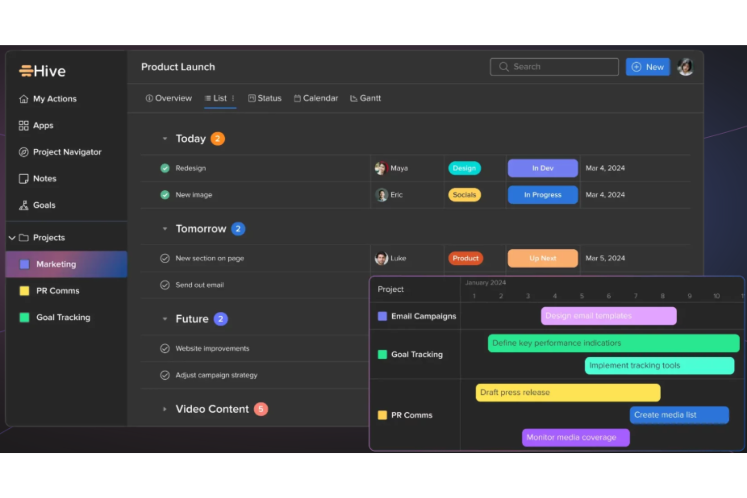 Hive screenshot - Die 10 besten Projektmanagement-Softwares für Einzelpersonen 2026