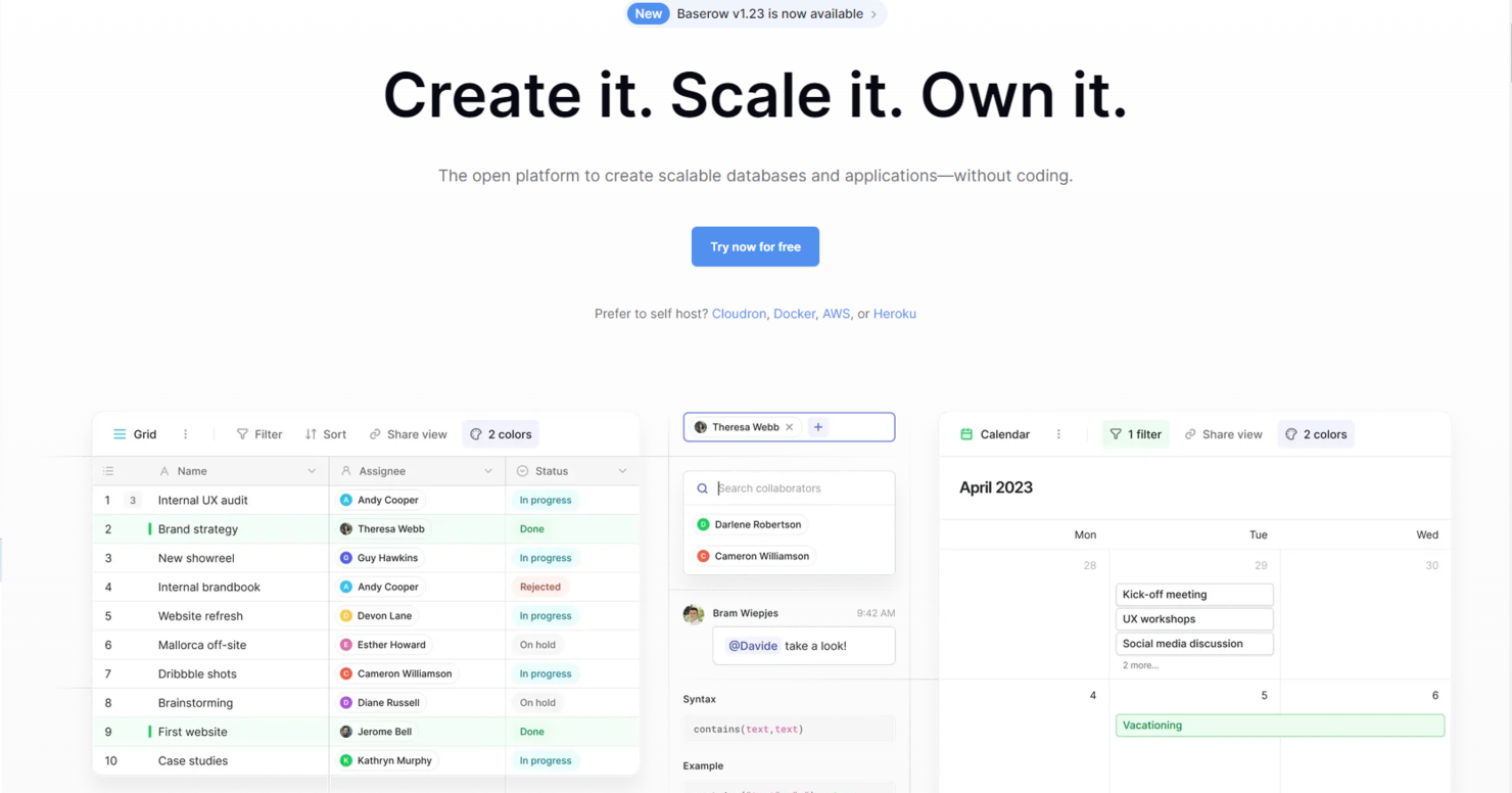 Baserow screenshot - 10 mejores alternativas a Airtable para 2026