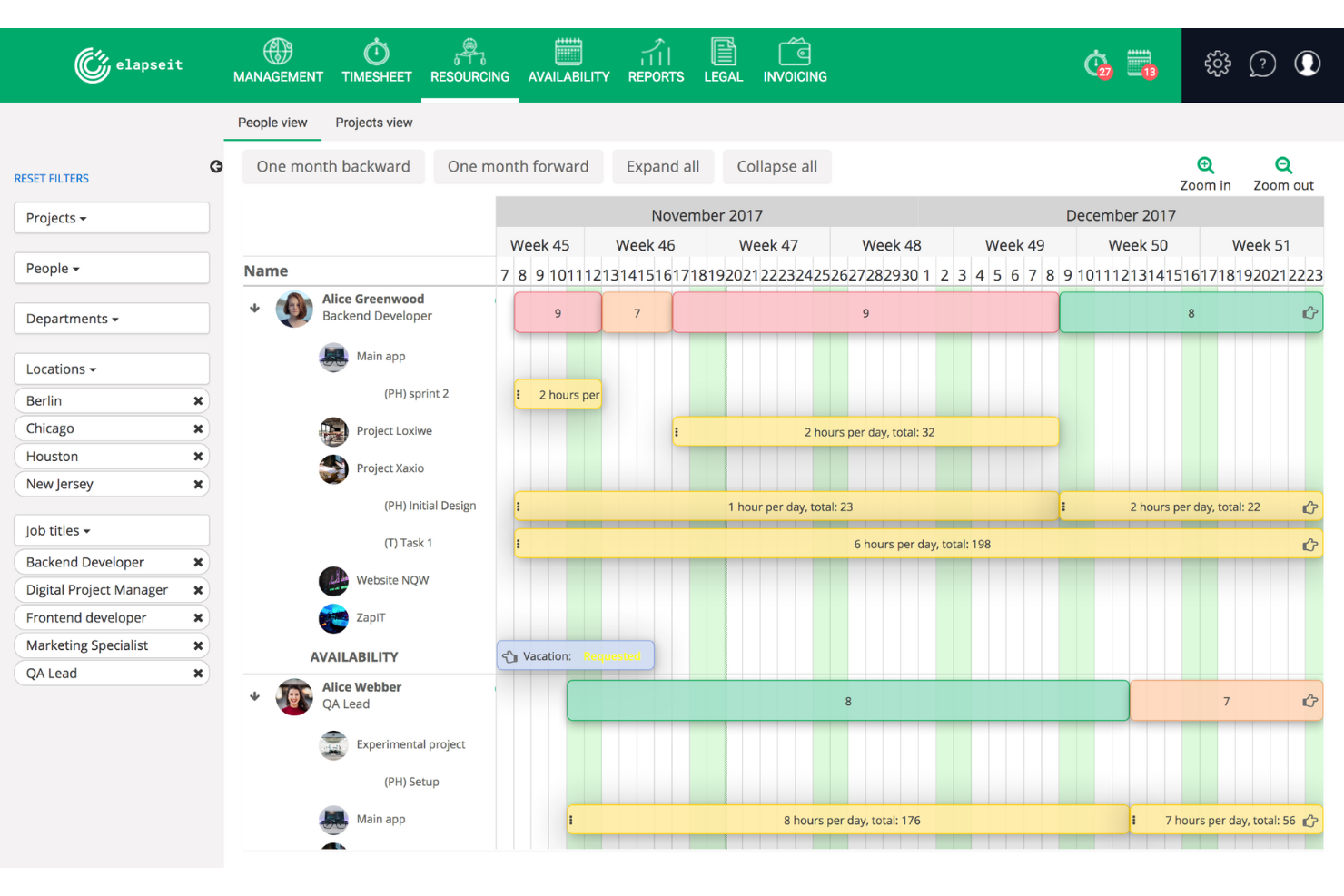 elapseit screenshot - 28 Beste Ressourcenbuchungssoftware für Projekte im Jahr 2026