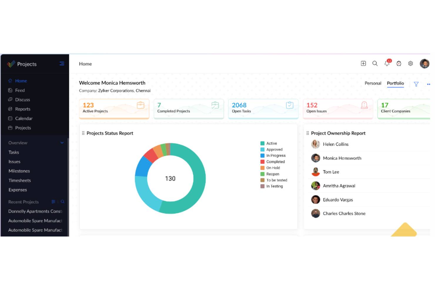 Zoho Projects screenshot - 20 Mejores Software de Gestión de Proyectos para Arquitectos en 2026