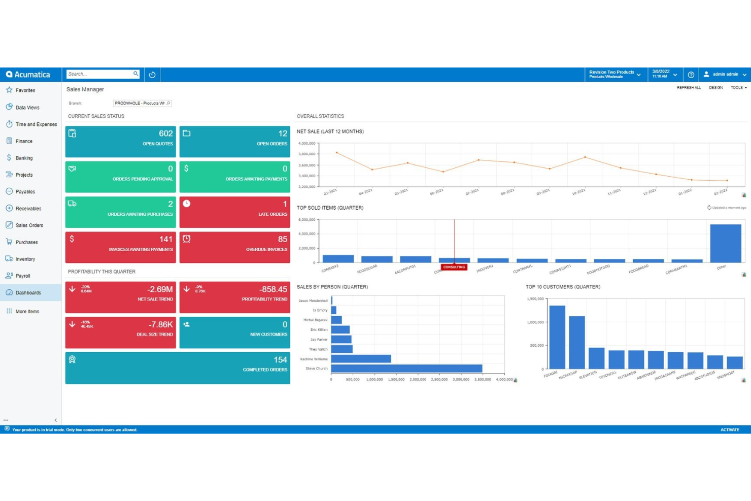 Acumatica screenshot - 10 Meilleurs Logiciels de Gestion des Ressources d’Entreprise pour 2026
