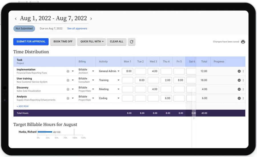 Deltek Replicon Time screenshot - 10 mejores programas de seguimiento de tiempo para la productividad en 2026