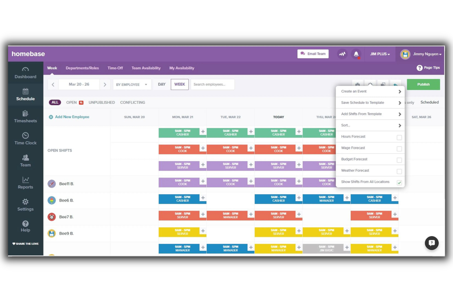 Homebase screenshot - 10 mejores programas de seguimiento de tiempo para la productividad en 2026