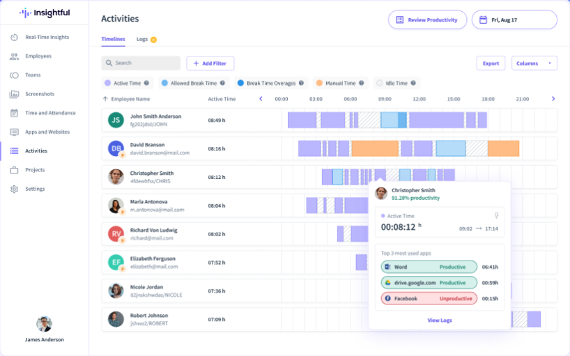 Insightful screenshot - Los 10 Mejores Software de Seguimiento de Tiempo para la Productividad en 2026