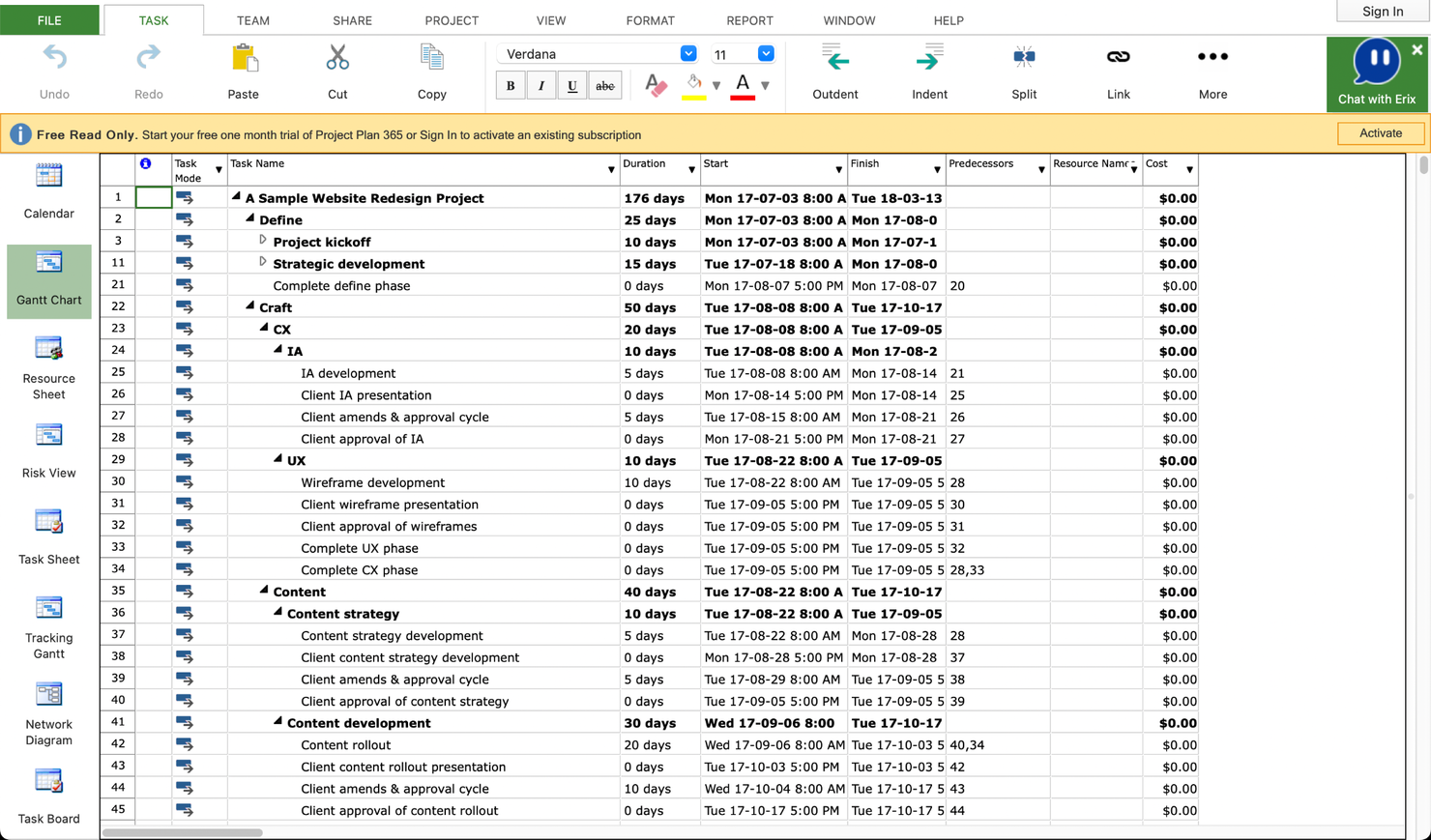 Project Plan 365 screenshot - 15 Mejores programas para ver archivos de Microsoft Project analizados para 2026