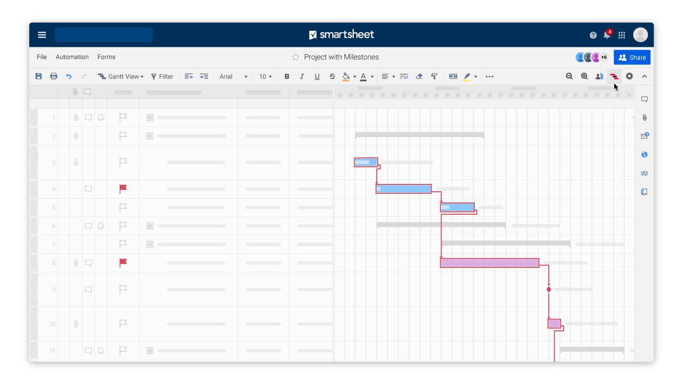 Smartsheet screenshot - 10 meilleures alternatives à Microsoft Project pour les chefs de projet en 2026