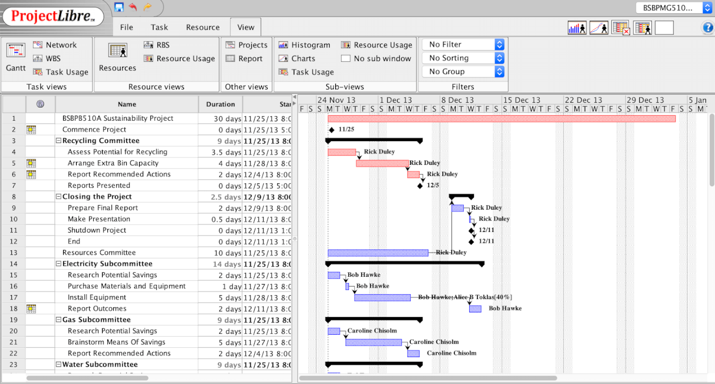 ProjectLibre screenshot - Las 10 Mejores Herramientas Gratuitas de Diagramas de Gantt Revisadas para 2026