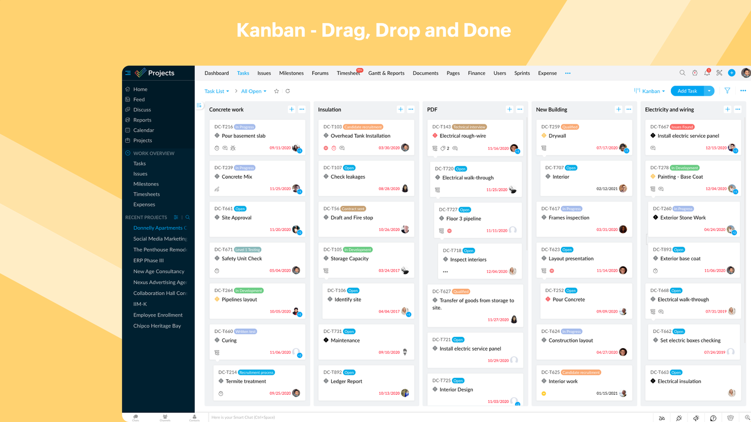 Zoho Projects screenshot - 10 Mejores Alternativas a Trello en 2026 (Opciones Gratuitas y de Pago)