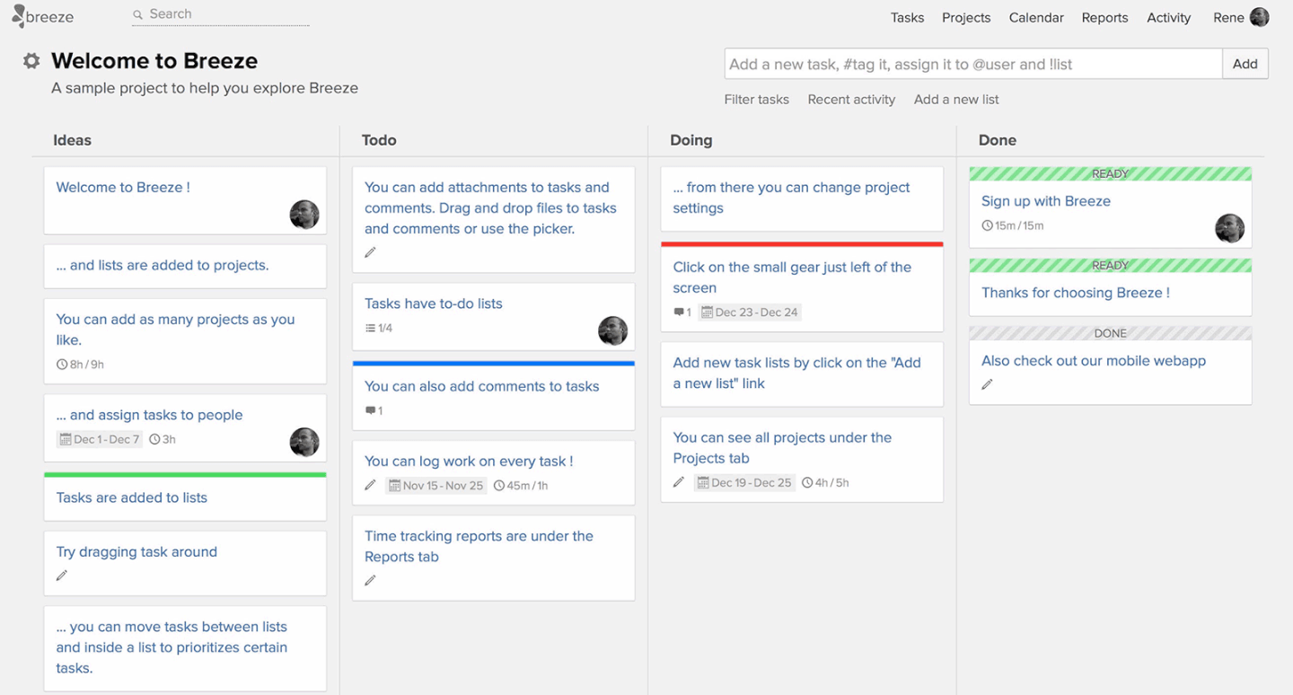 Breeze screenshot - 10 Mejores Alternativas a Trello en 2026 (Opciones Gratuitas y de Pago)