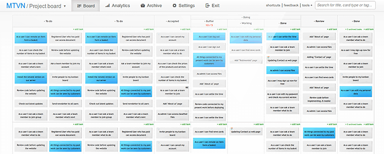 Kanban Tool screenshot - 10 Mejores Alternativas a Trello en 2026 (Opciones Gratuitas y de Pago)