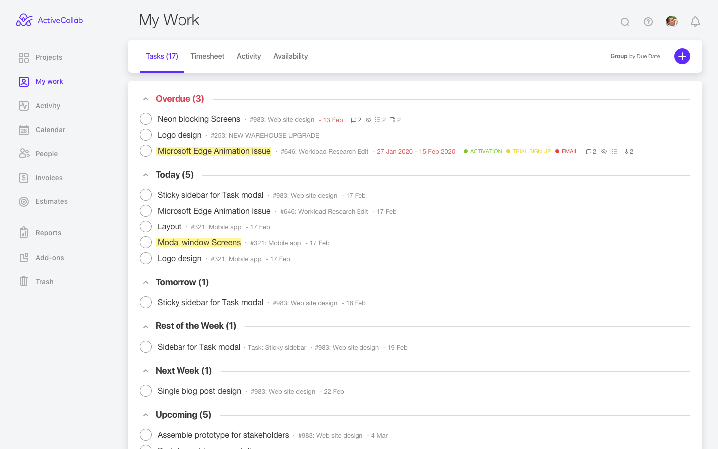 ActiveCollab screenshot - Les 30 meilleurs logiciels de gestion des tâches de projet évalués pour 2026