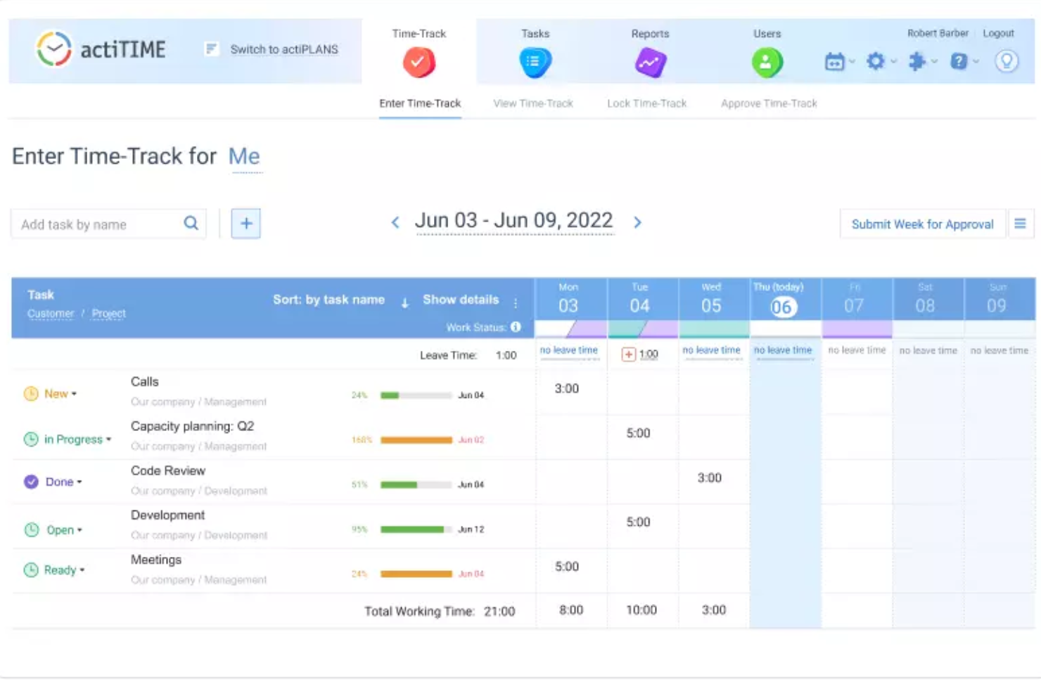 actiTIME screenshot - Die besten Produktivitäts-Apps: Steigere 2026