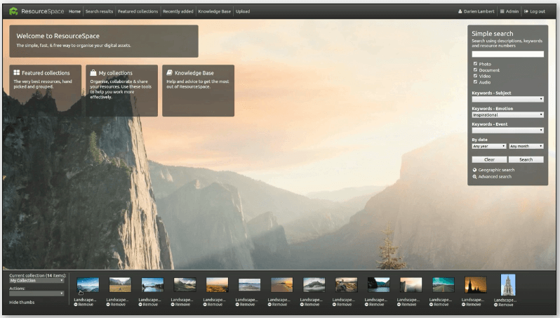 ResourceSpace screenshot - 10 meilleurs logiciels de gestion des ressources open source pour 2026