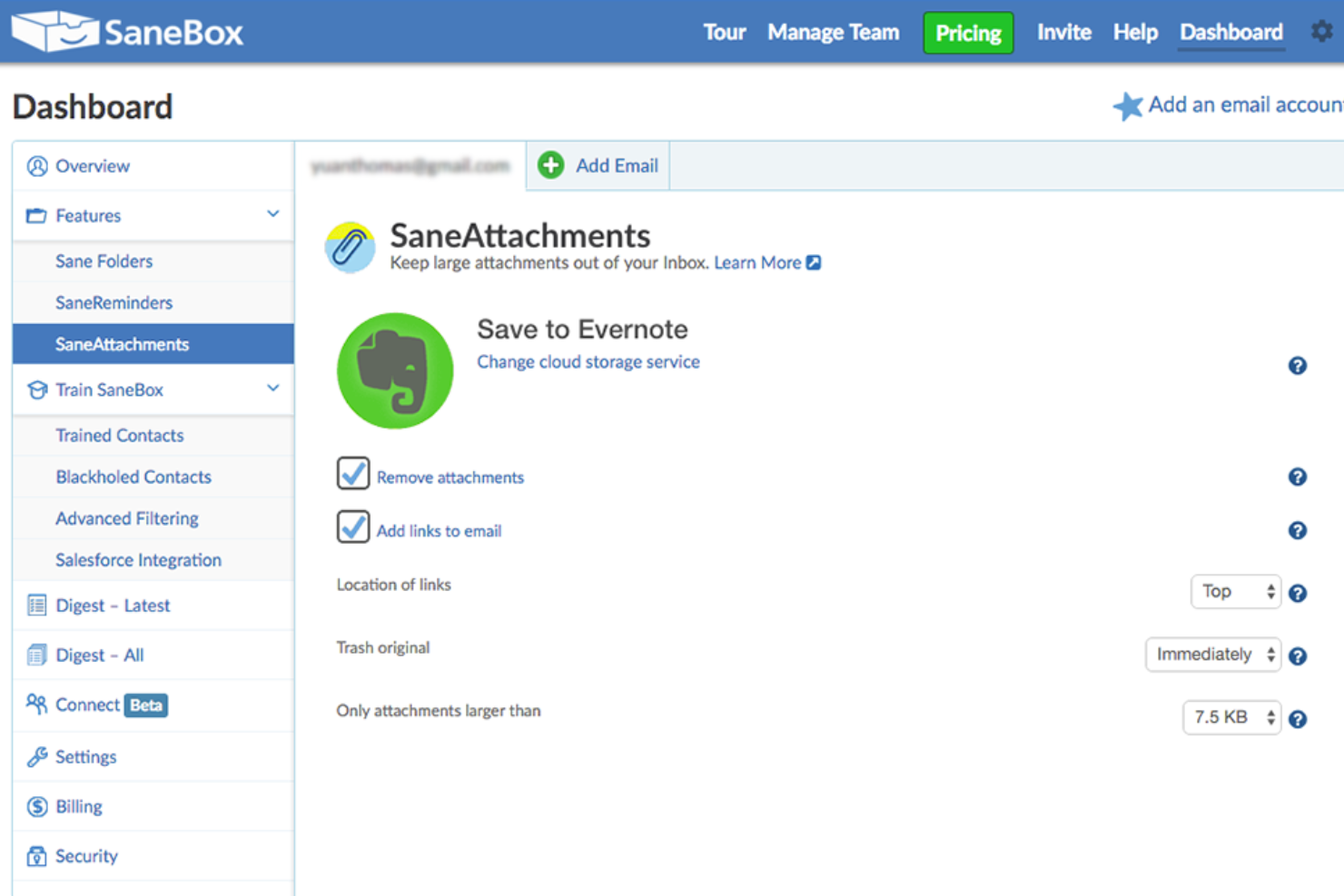 SaneBox screenshot - Probé 10 aplicaciones de productividad en 2026: Mis recomendaciones principales