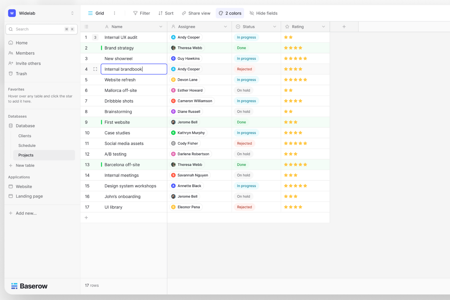 Baserow screenshot - 10 meilleures alternatives et concurrents à Basecamp en 2026