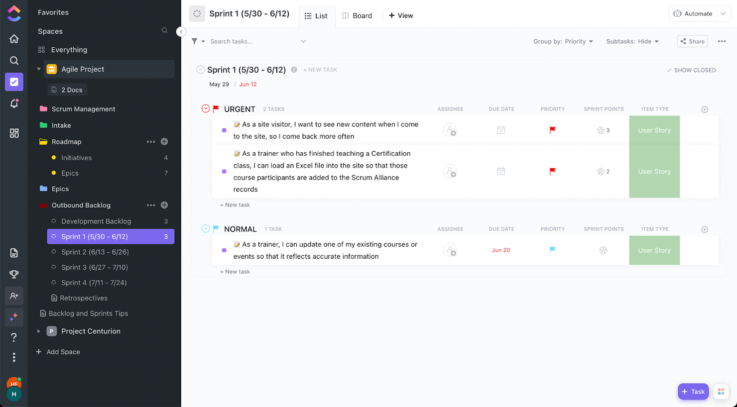 ClickUp screenshot - Die 10 besten Online-Agile-Tools für das Projektmanagement im Jahr 2026