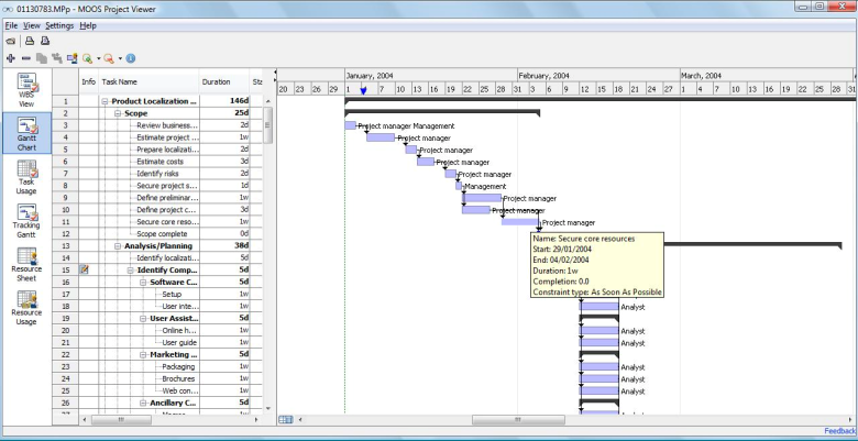 MOOS Project Viewer screenshot - 15 meilleurs logiciels de visualisation Microsoft Project examinés pour 2026