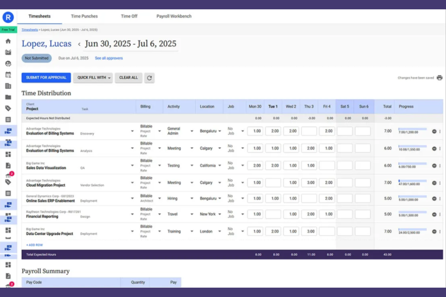 Replicon screenshot - I 10 migliori software per la gestione di tempo e spese scelti per il 2026