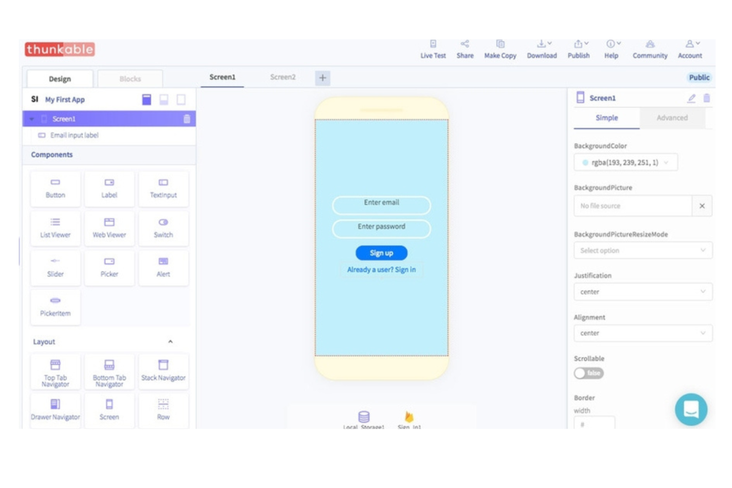 Thunkable screenshot - Le 10 migliori alternative a Zoho Creator per il 2026