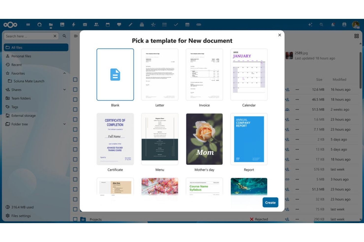Nextcloud screenshot - 10 migliori alternative a Mega per il 2026