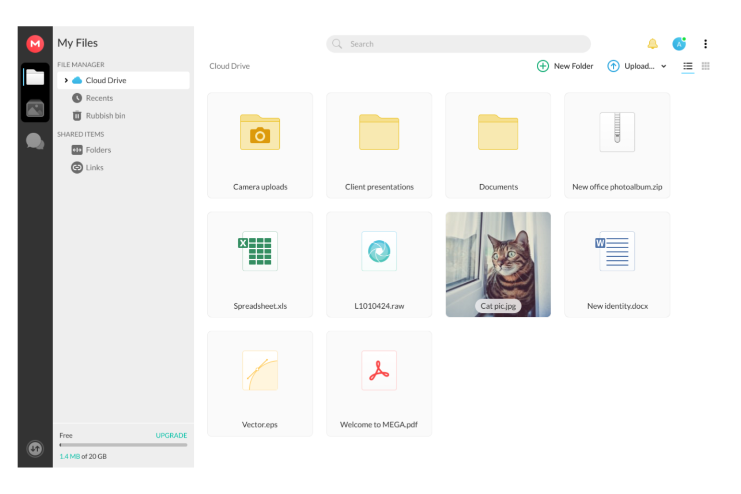 MEGA screenshot - 10 migliori alternative a OneDrive per il 2026