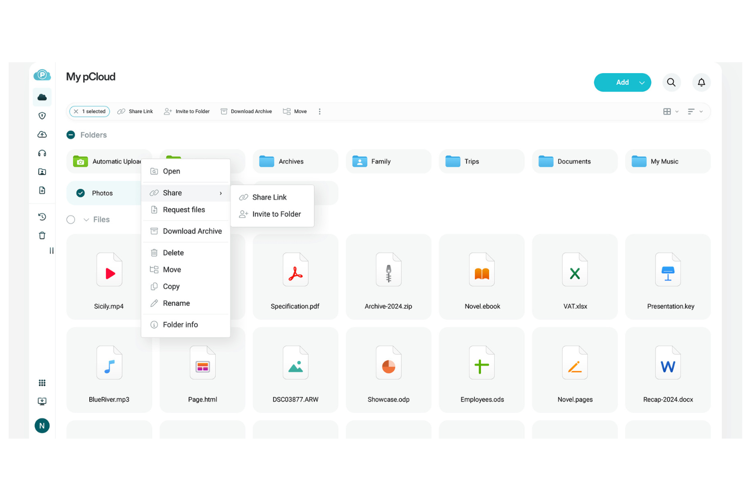 pCloud screenshot - 10 migliori alternative a OneDrive per il 2026