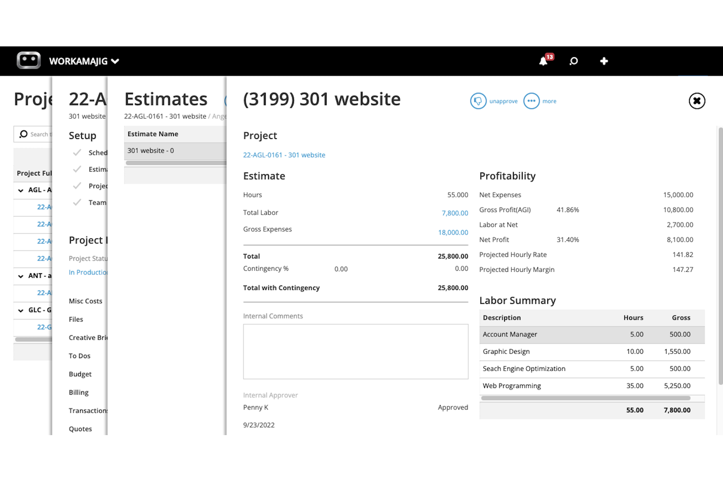 Workamajig screenshot - Le 10 Migliori Soluzioni per il Monitoraggio delle Spese di Progetto per il 2026