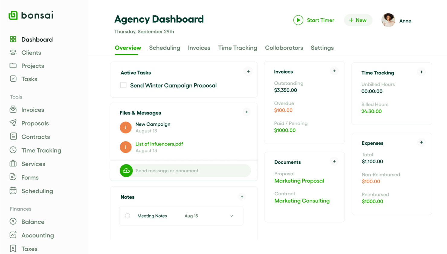 Bonsai Agency Software screenshot - I 10 migliori strumenti di collaborazione con l’IA recensiti nel 2026