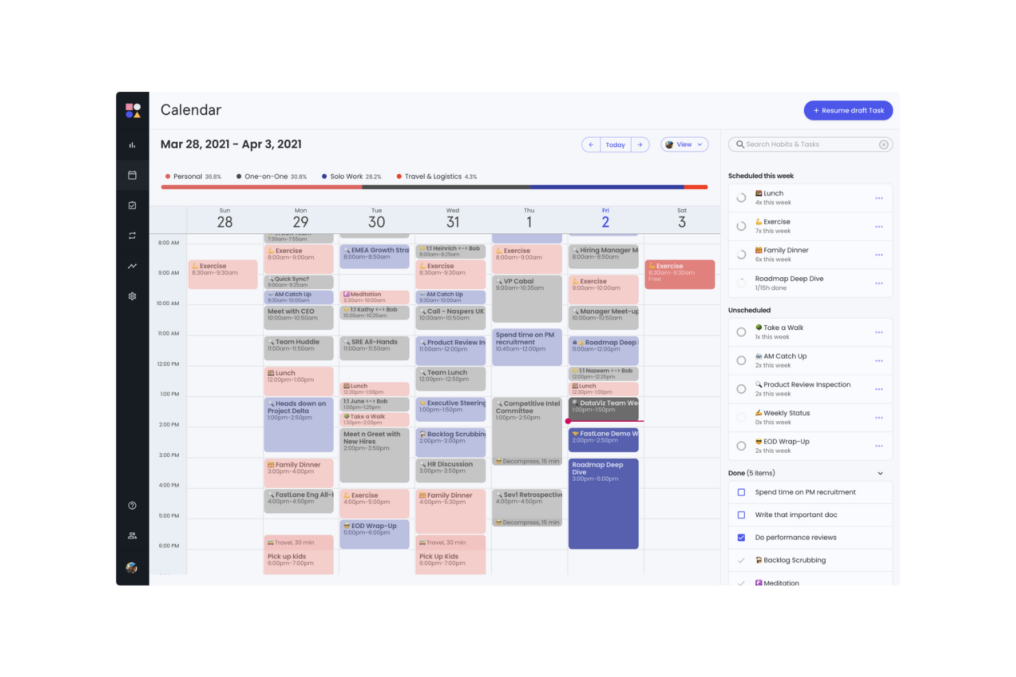 Reclaim screenshot - Le 10 migliori app gratuite di gestione delle attività con intelligenza artificiale recensite nel 2026