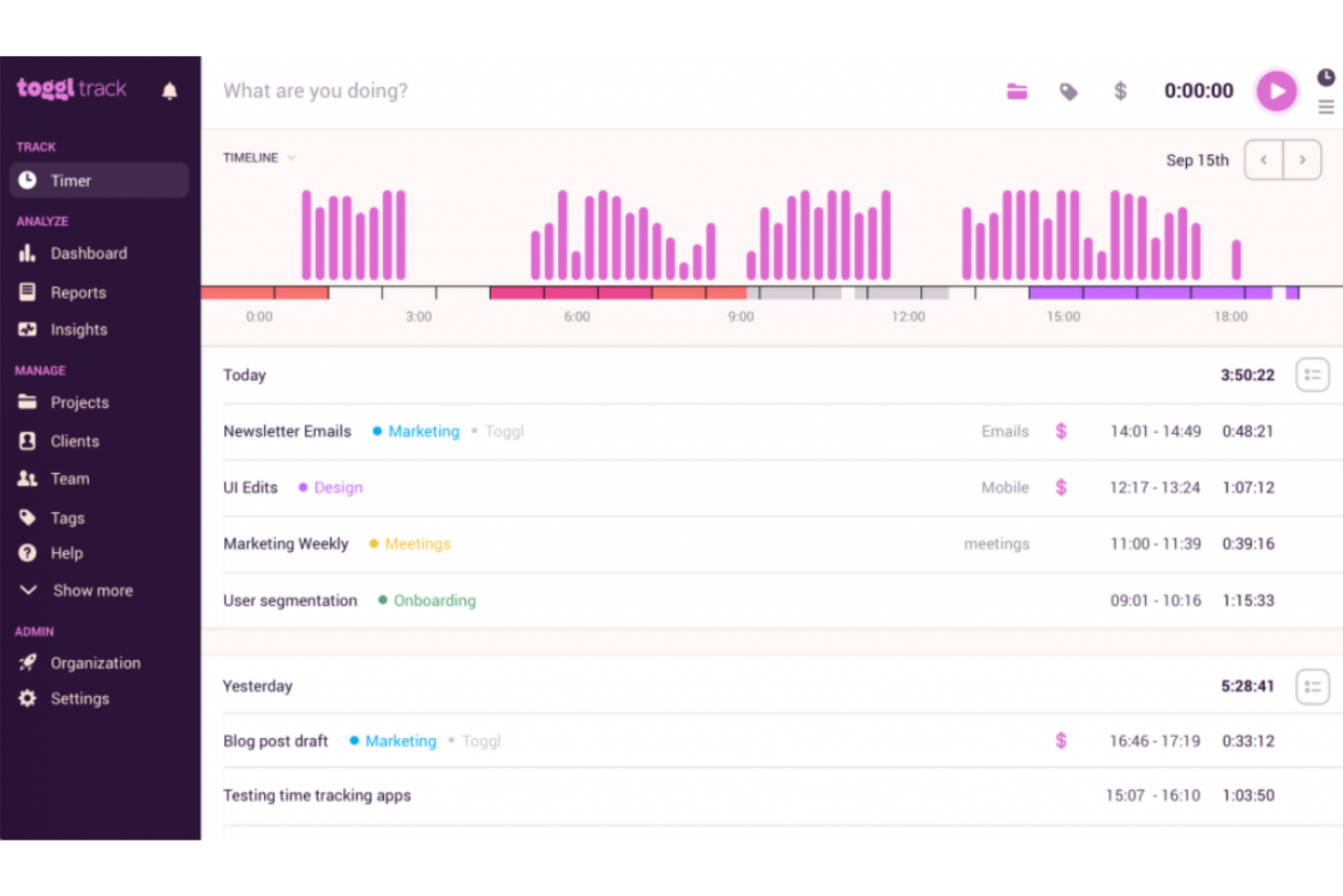 Toggl Track screenshot - Le 10 migliori soluzioni di software per la rilevazione dei tempi nelle aziende recensite per il 2026