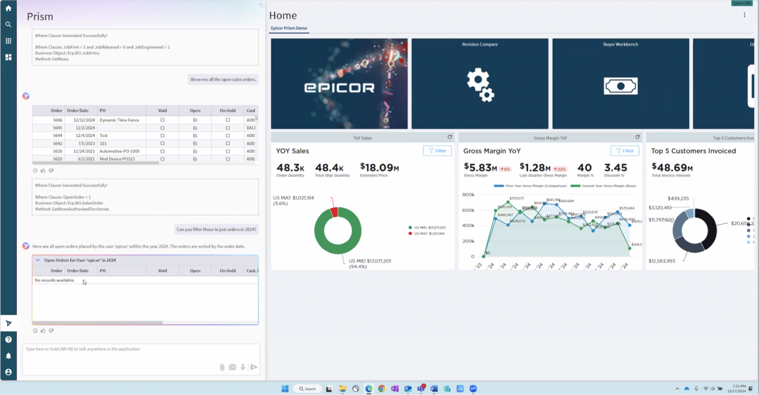Epicor screenshot - 10 Migliori Software di Pianificazione delle Risorse d’Impresa con Intelligenza Artificiale Recensiti nel 2026