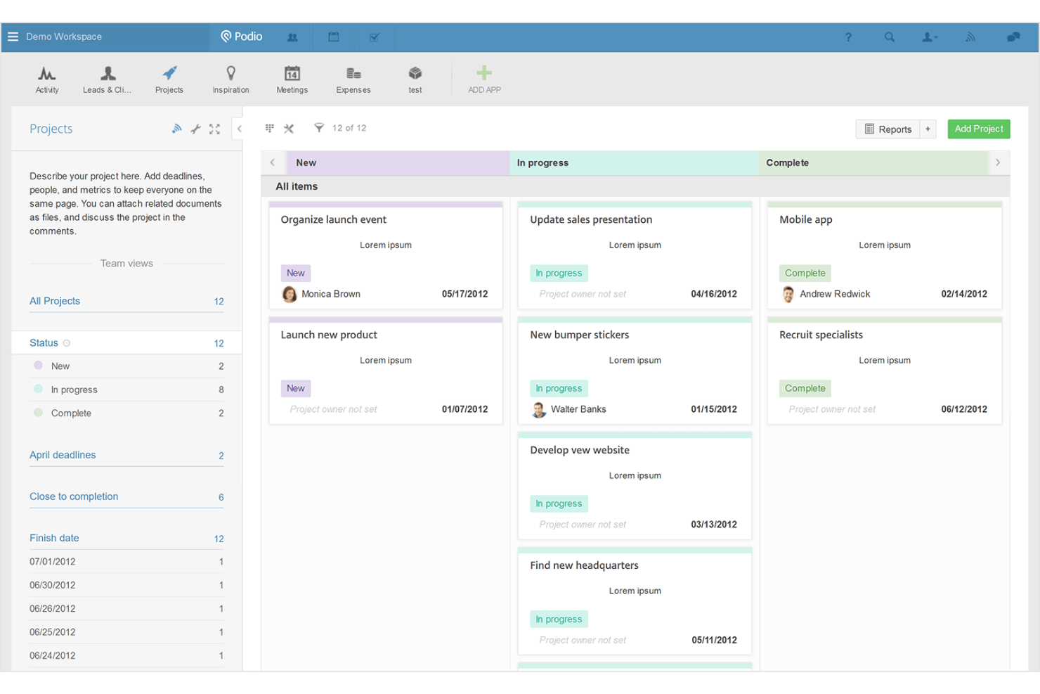 Podio screenshot - I 10 migliori software di gestione progetti con dipendenze 2026
