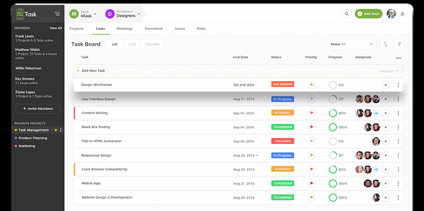 nTask screenshot - I 10 migliori software per la gestione delle attività di team recensiti nel 2026