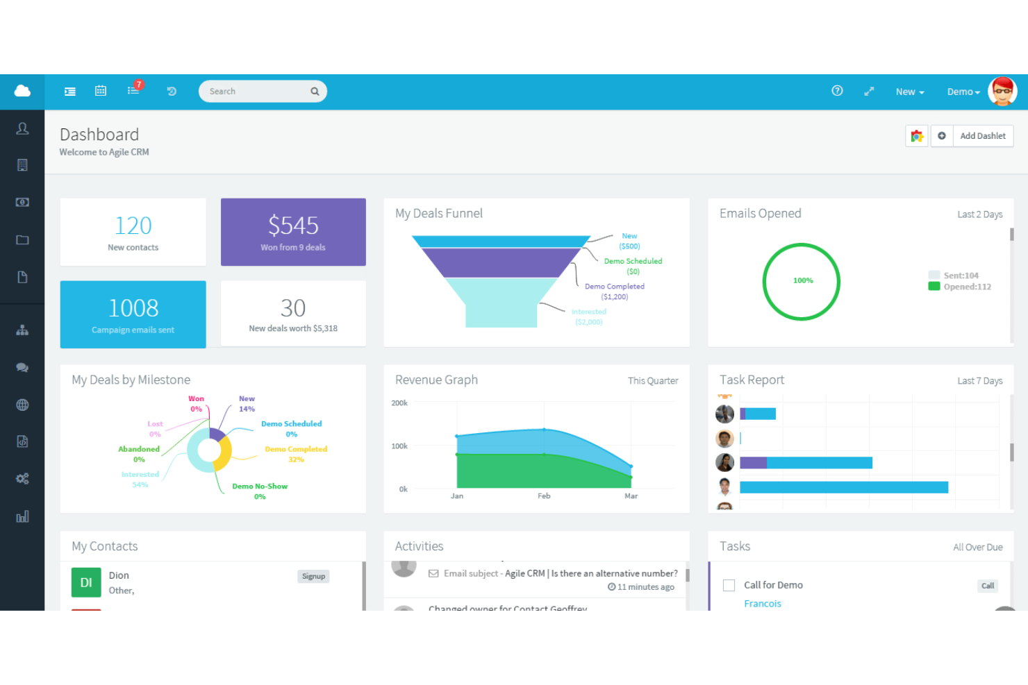 Agile CRM screenshot - I 18 migliori software di gestione delle risorse clienti del 2026